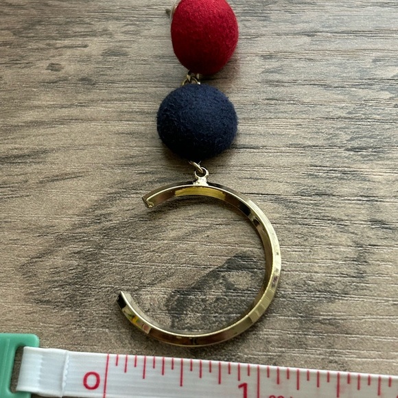Statement Red & Navy Ball Drop Earrings with Open Gold Hoop Design - Picture 3 of 4